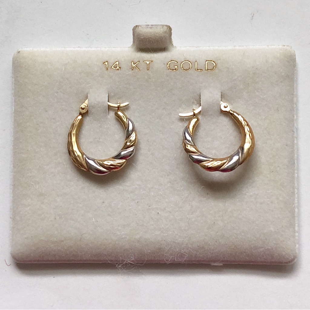 New 14 Karat Yellow And White Gold Twist Hoop Earrings